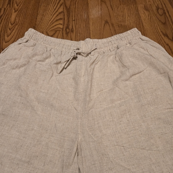 Youga Wide Leg Ankle Pants Cream Beach Casual Classic Boho Linen Cotton XL New - Picture 12 of 16